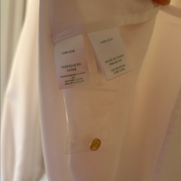 Women’s Lilly Pulitzer White 100% Silk Elsa Blouse Top- Large NWT - Picture 5 of 7